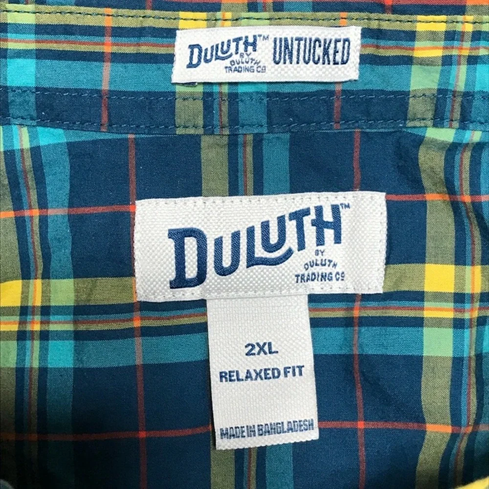 Duluth Untucked Shirt Mens 2XL Blue‎ Plaid Relaxed Fit Button Down Cotton Pocket